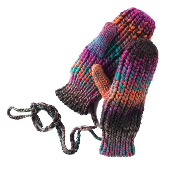 Mudd Womens Soft Orange & Purple Knit Mittens with String Attachment