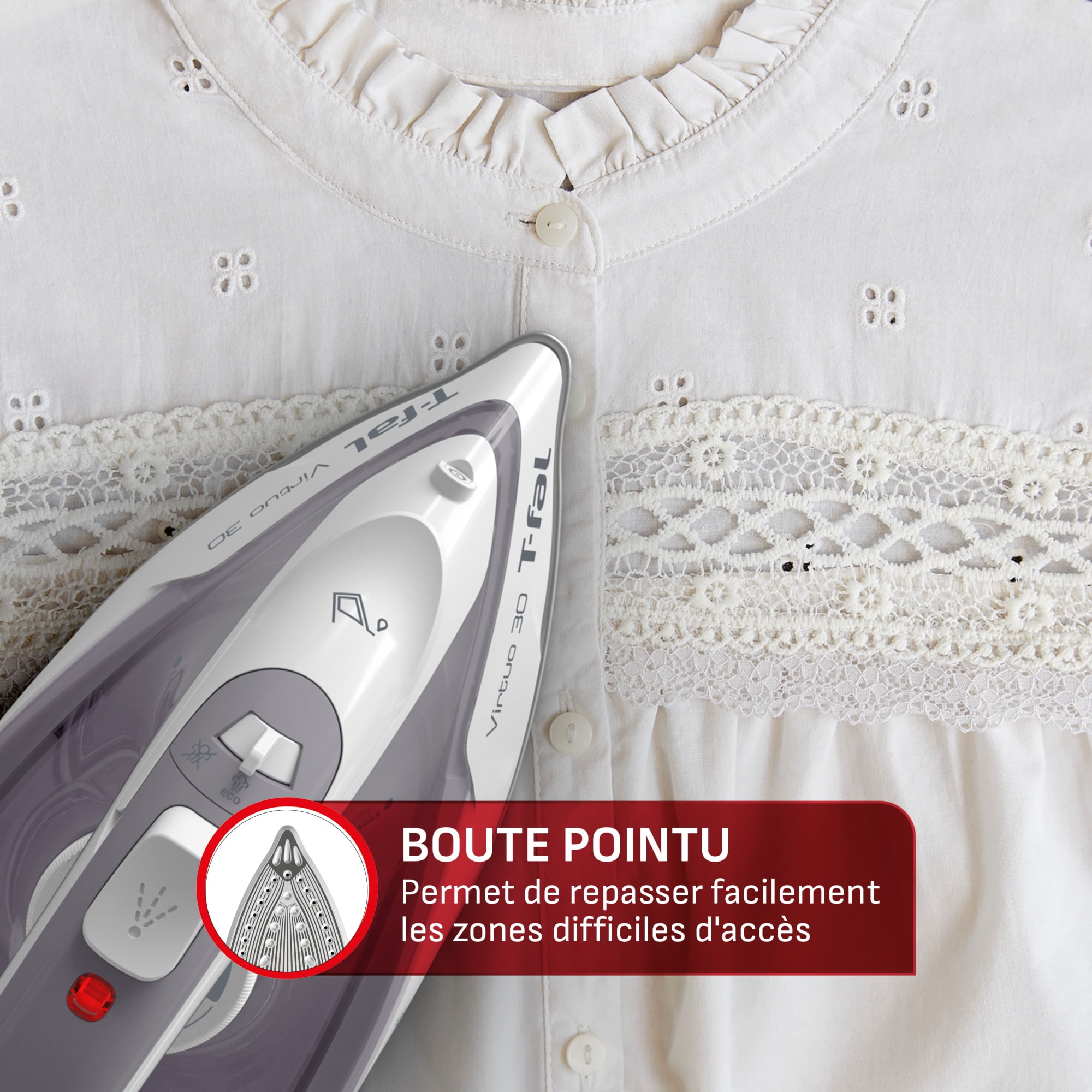 Fer à vapeur Virtuo 30, 1500 W avec cordon rétractable, semelle en céramique et arrêt automatique