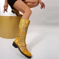 thumbnail image 5 of Dakaela Knee High Boots Women Lace up Cowboy Combat Boot Embroidery Floral Wide Calf Western Tall Boot for Ladies Yellow 8.5, 5 of 9