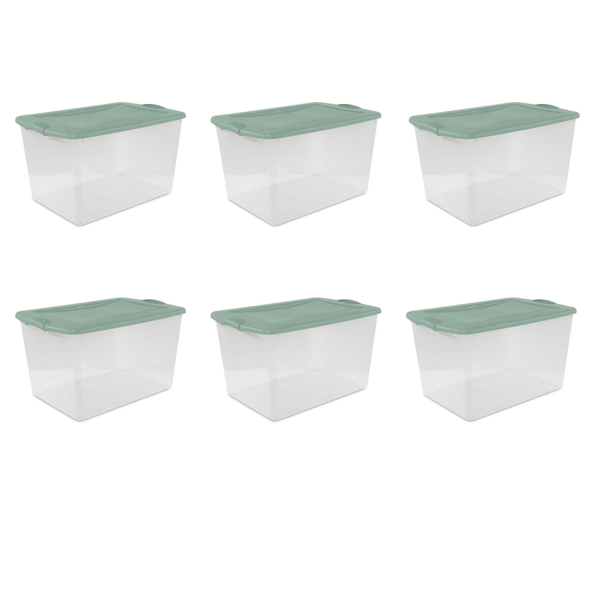 Sterilite Large Latching Storage Bin, 66 Quart Clear Plastic Storage Container with Latch Lid, Green Sage, 6 Pack