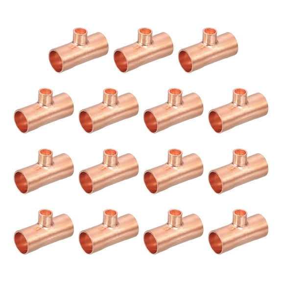 15Pcs 1/2" x 1/4" x 1/2" Copper Reducing Tee Pressure Pipe Fitting Connectors for Plumbing Supply & Refrigeration