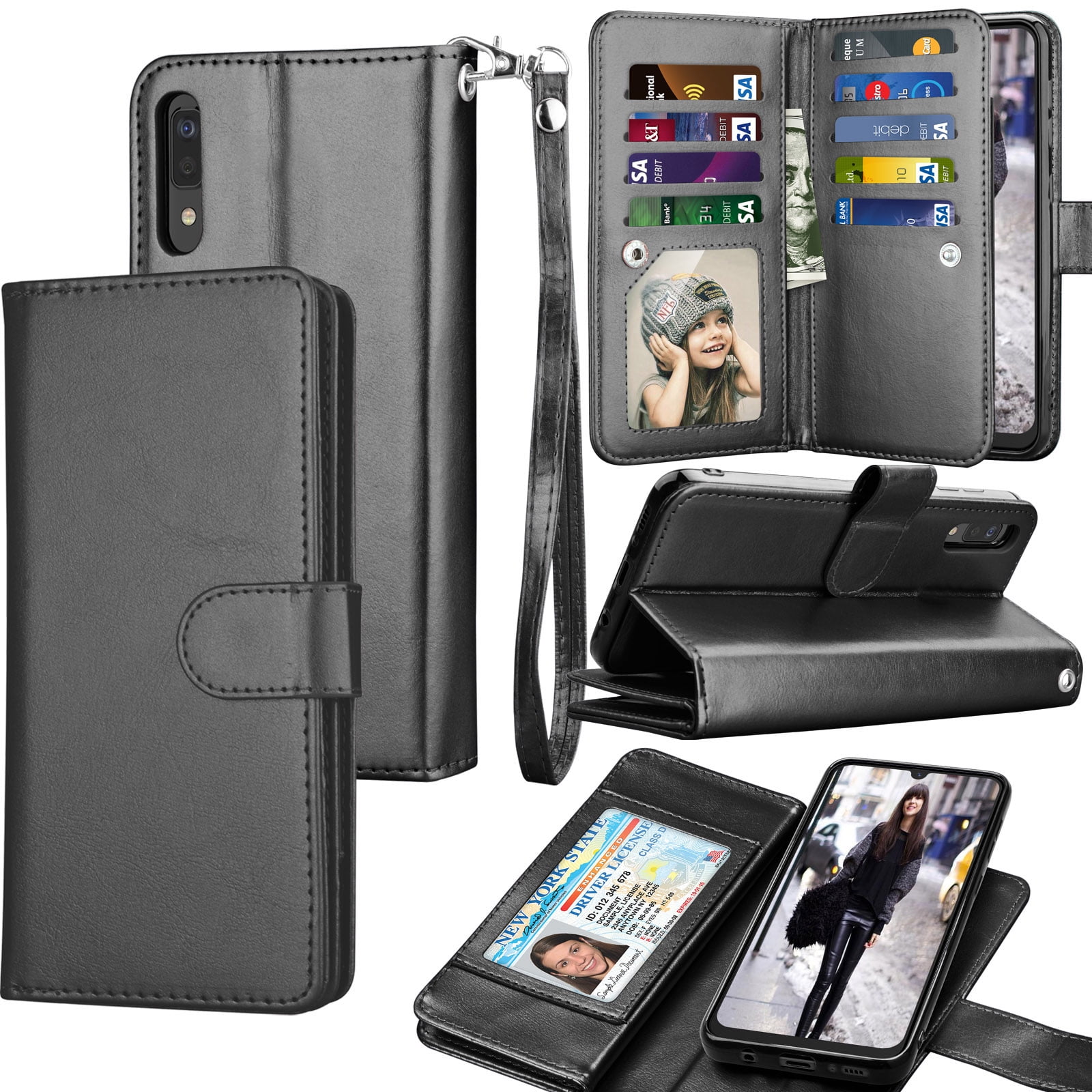 Samsung Galaxy A50 Flip Case Cover for Samsung Galaxy A50 Leather Kickstand Wallet Cover Card Holders Premium Business with Free Waterproof-Bag 