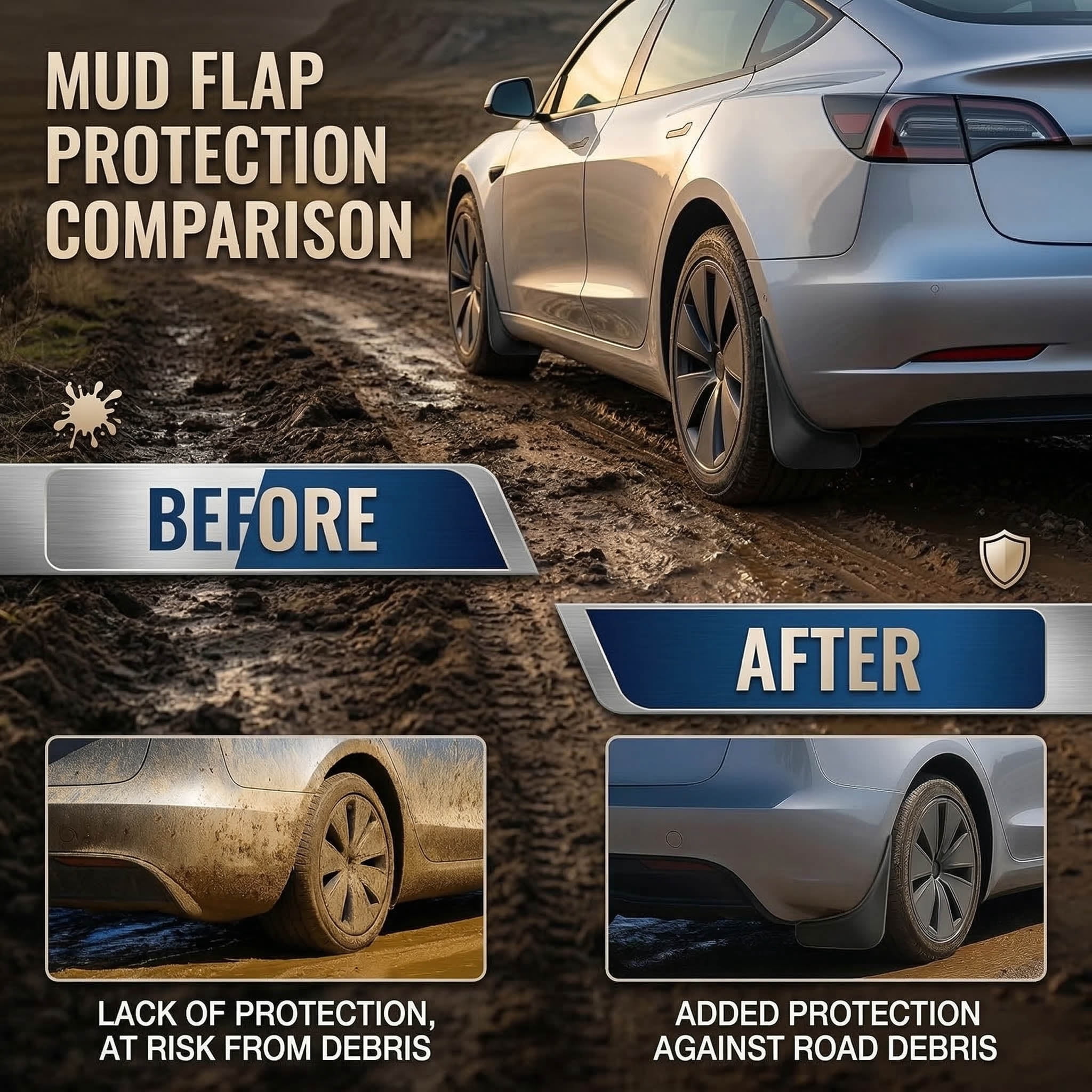 tesla model 3 mud flaps Model 3 Accessories All-Weather Mud Guard Body Kits for Model 3 2024-2026