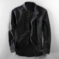 thumbnail image 4 of Havenx Mens Cotton Linen Shirts Long Sleeve Button Down Shirt Stand Collar Solid Color Tops Vintage Soft Japan Style Summer Vacation Clothes,Black M, 4 of 4