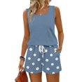 thumbnail image 6 of 2 Piece Sets for Women Summer Lounge Womens Short Sets Beach Vacation Sleeveless Tank Top Square Neck Drawstring Polka Dots Matching Outfits Blue XL, 6 of 7
