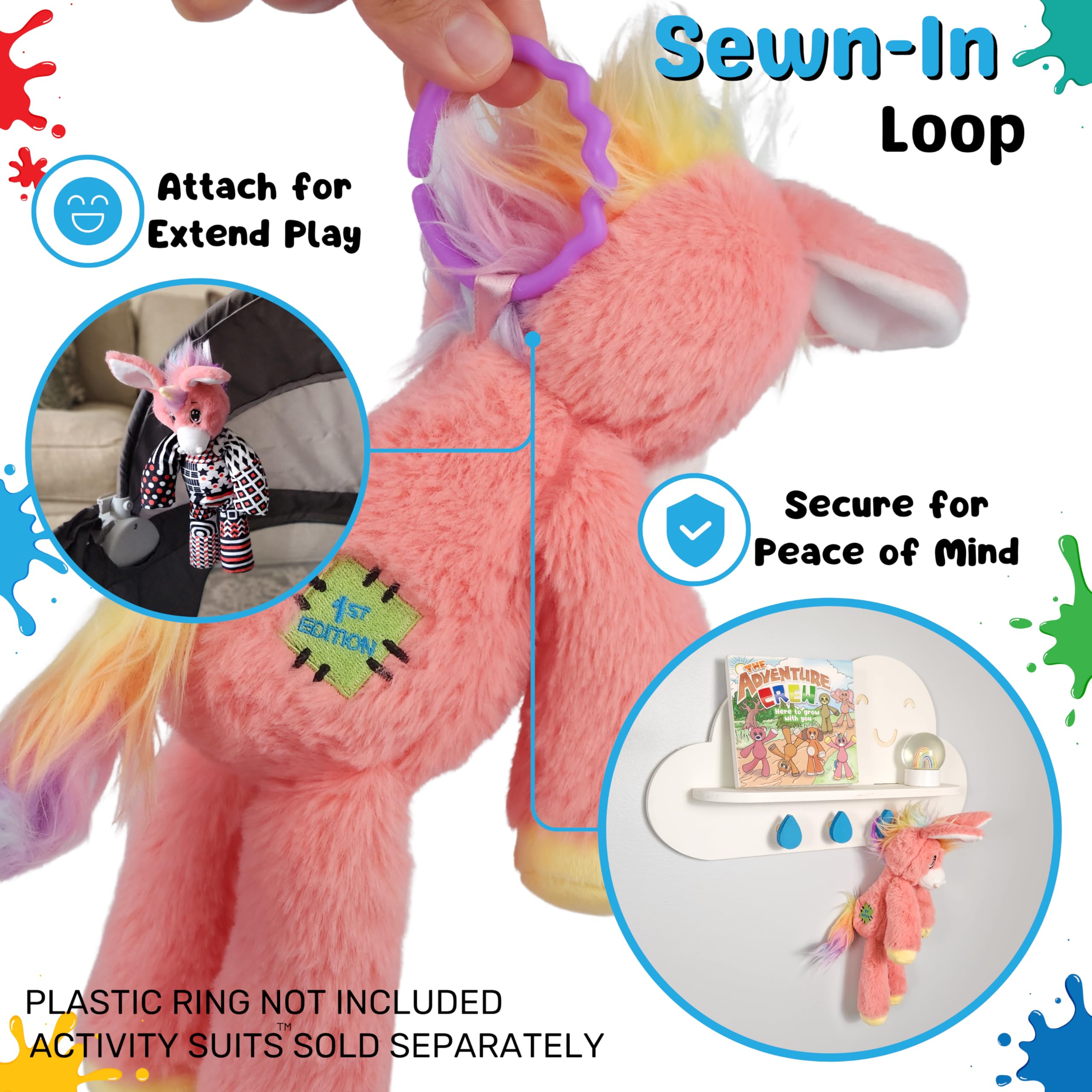 The Adventure Crew Gemma the Unicorn Plush Comfort / Activity Toy for Newborn and Up | Ultra-Soft, 11.5" Compact Size with Weighted Limbs | Interactive Companion for Early Learning
