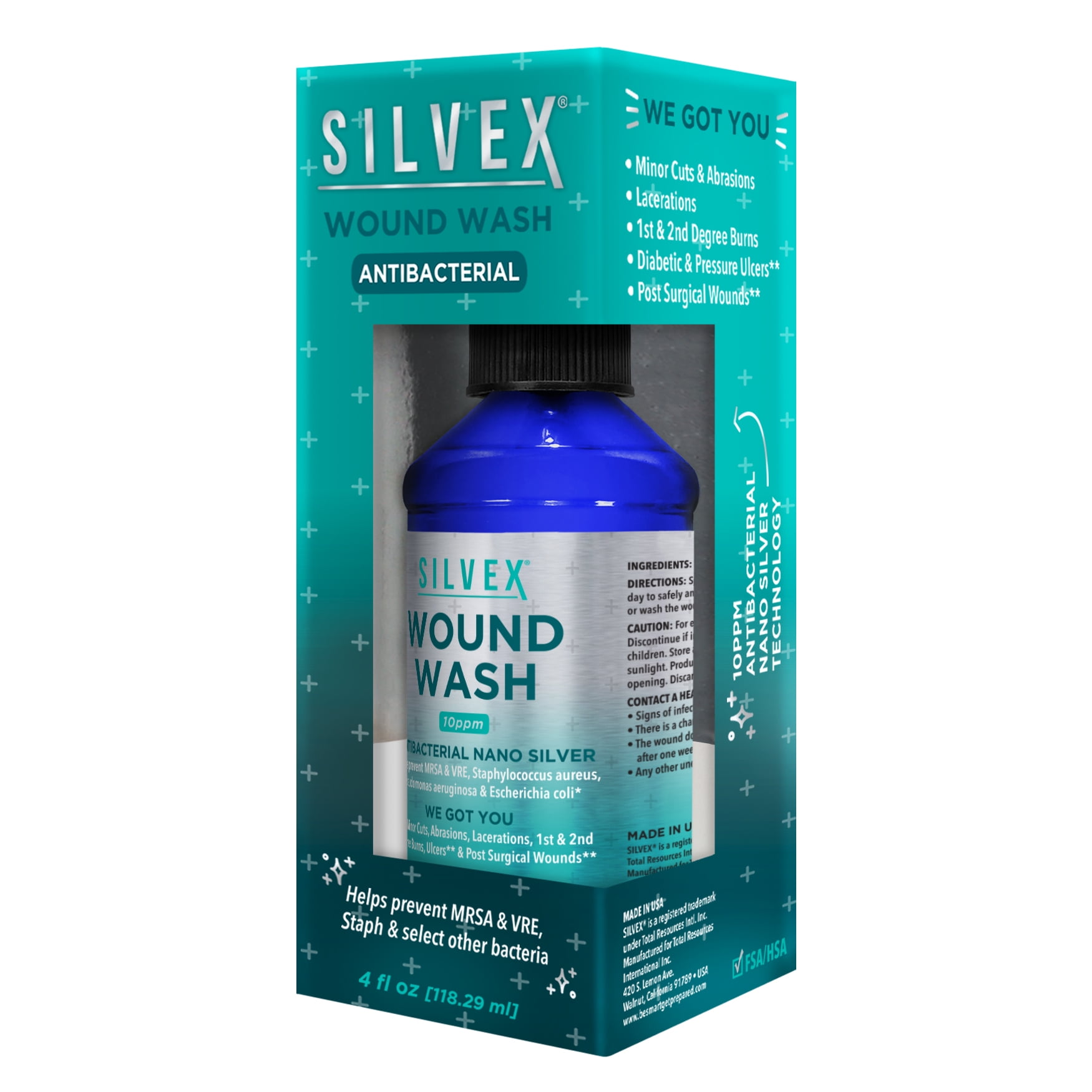 Be Smart Get Prepared Antimicrobial Silvex Wound Wash 4oz - Minor Cut, Abrasion,1st Degree Burn