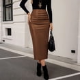 thumbnail image 5 of Faux Leather Skirt for Womens Women Ruched PU Bodycon Long Skirt Slit Back Cocktail Pencil Skirts, 5 of 5
