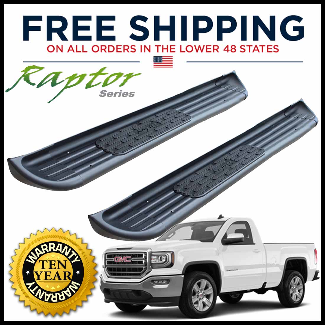 Raptor Series 13010017BT 7 inch Black Textured Running Boards Side Steps For Regular Cab 1418