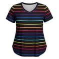 thumbnail image 3 of Loose Fit Short Sleeve T Shirts Women Plus Size Striped V Neck Summer Casual Athletic Sport Fashion Tee Black XXXXL, 3 of 3