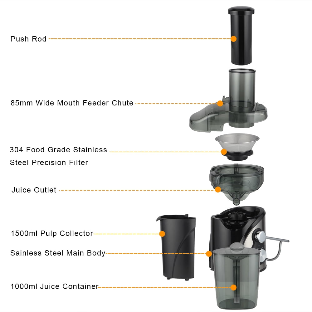 Kepooman 110V/800W/1500Ml Juice Cup, Pomace Cup Third Gear Electric Juicer, Black