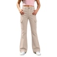 thumbnail image 5 of XINXIAOO School Uniform Pants for Girls Formal Flare Leg Cargo Pants Pull On Chino Elastic Waist with Pockets Girls Beige Uniform Pants Preppy Clothes 13-14 Years, 5 of 7