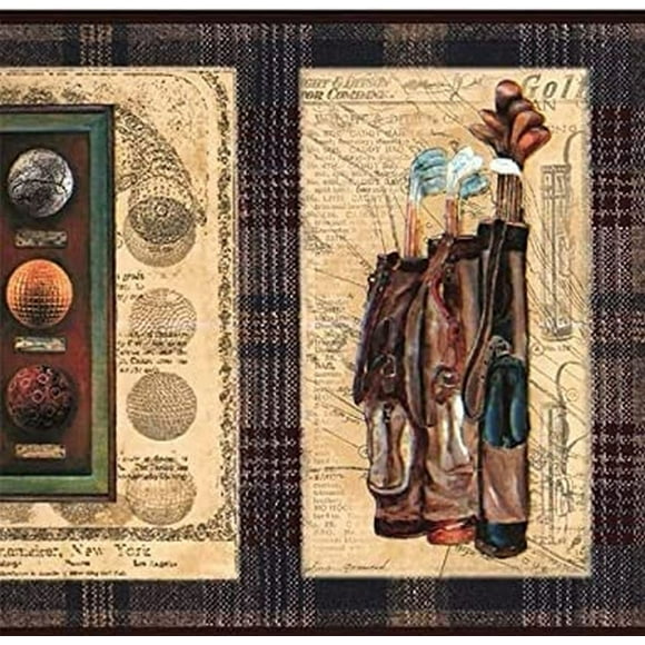 Concord Wallcoverings Wallpaper Border Sport Pattern Country Club Golf for Home Office Gym, Brown Beige Red Blue White, 7 Inches by 15 Feet LL65151B_
