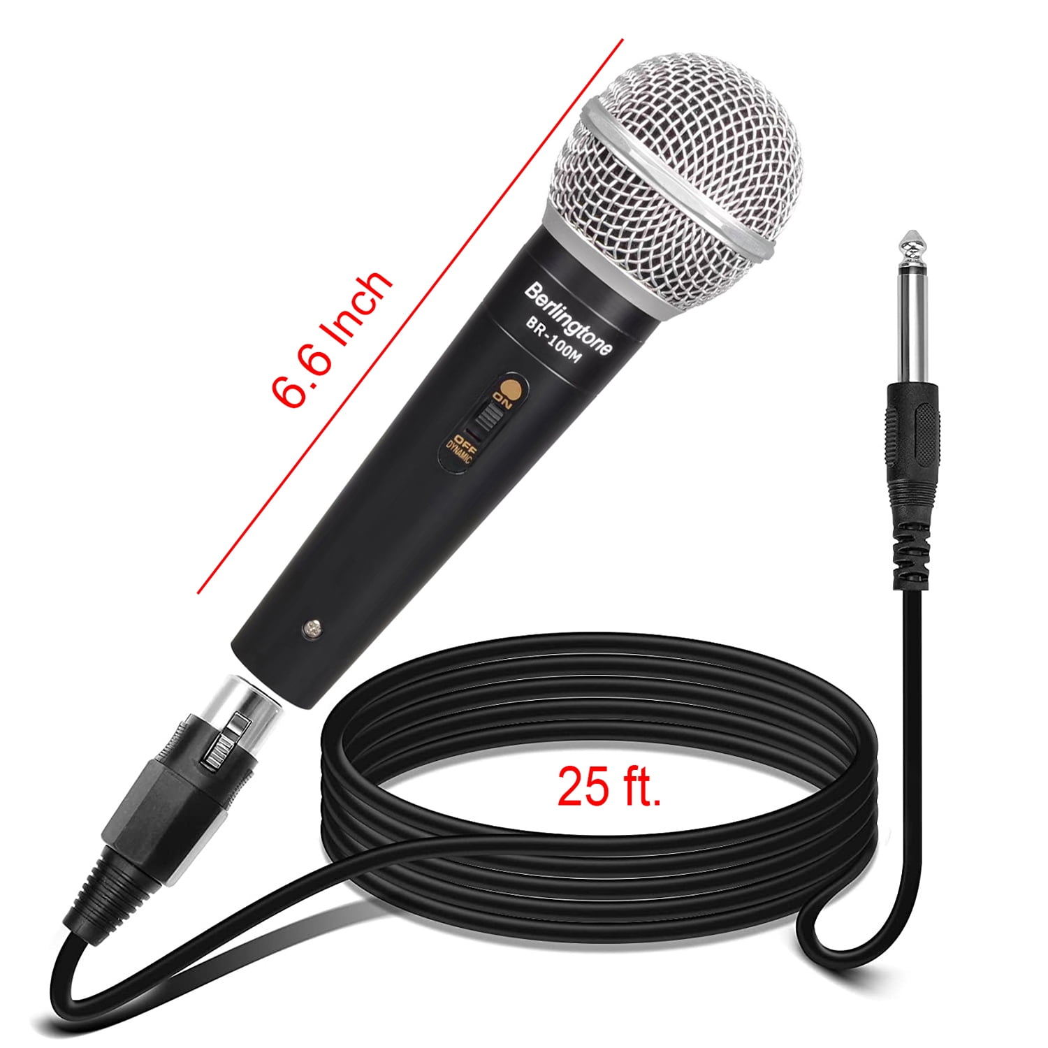 Berlingtone BR-100M Classic Style Metal Casing Cardioid Dynamic Vocal Microphone with 25' XLR Cable, Spherical Mesh Grille with Built-in Pop Filter Professional Microphone for Singing, Recording
