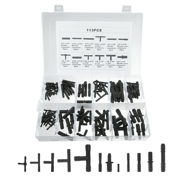Unique Bargains Car 1Set 12 Size Black Plastic Vacuum Connector Assortment Kit Barbed Type Automotive Tee Tubing