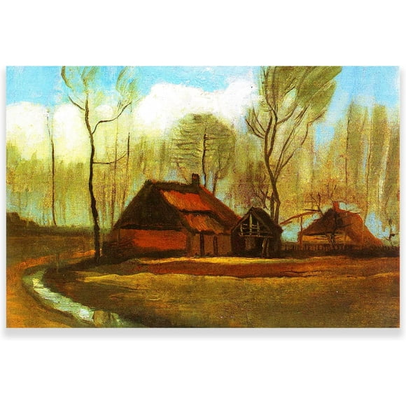 Farmhouses among Trees - Famous Impressionist Van Gogh Poster Canvas Prints Artwork Modern Giclee Wall Art for Home Decor Paintings Unframed (12x18inches/30x45cm)