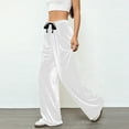 thumbnail image 4 of Fewfanhot Womens Pants Velvet Drawstring Waist Wide Leg Casual Lounge Pant, 4 of 8
