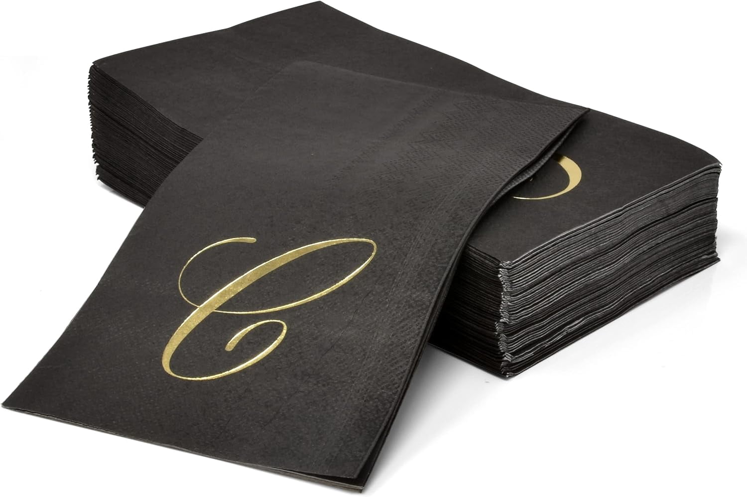 Gift Boutique 100 Gold Foil Monogram Guest Napkins Letter C on Black, Disposable Elegant Dinner Hand Towels for Bathroom & Special Events