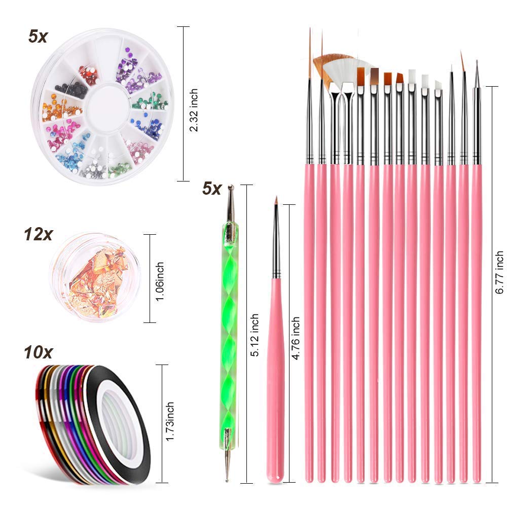 Pinkiou Nail Art Brushes & Decoration Kit (47 Pieces) photo 2