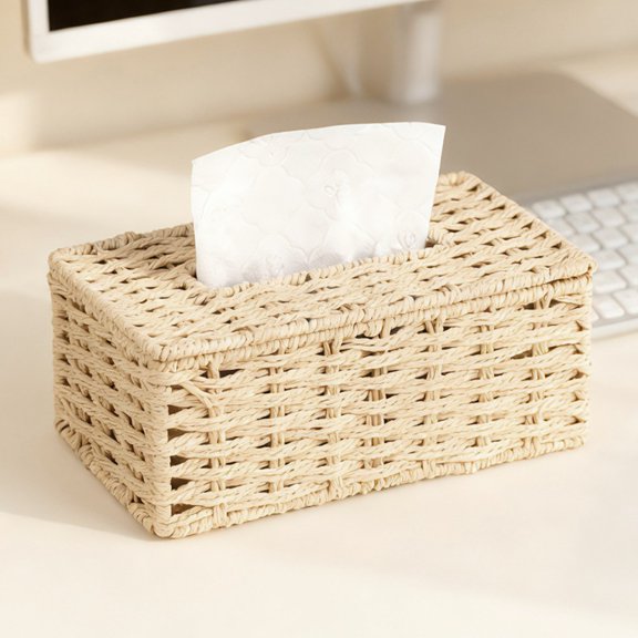 Bxaolu Rattan Rectangular Tissue Box Cover - Handwoven Decorative Tissue Holder, Fits Standard Rectangular Tissue Boxes for Living Room, Bedroom, Bathroom, Home Decor