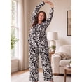 thumbnail image 5 of PINKSIR Plus Size Pajama Sets for Women Printed Long Sleeve Henley Sleepwear Button Pleated Top and Long Pants 2 Piece Loungewear Set with Pockets, 5 of 9