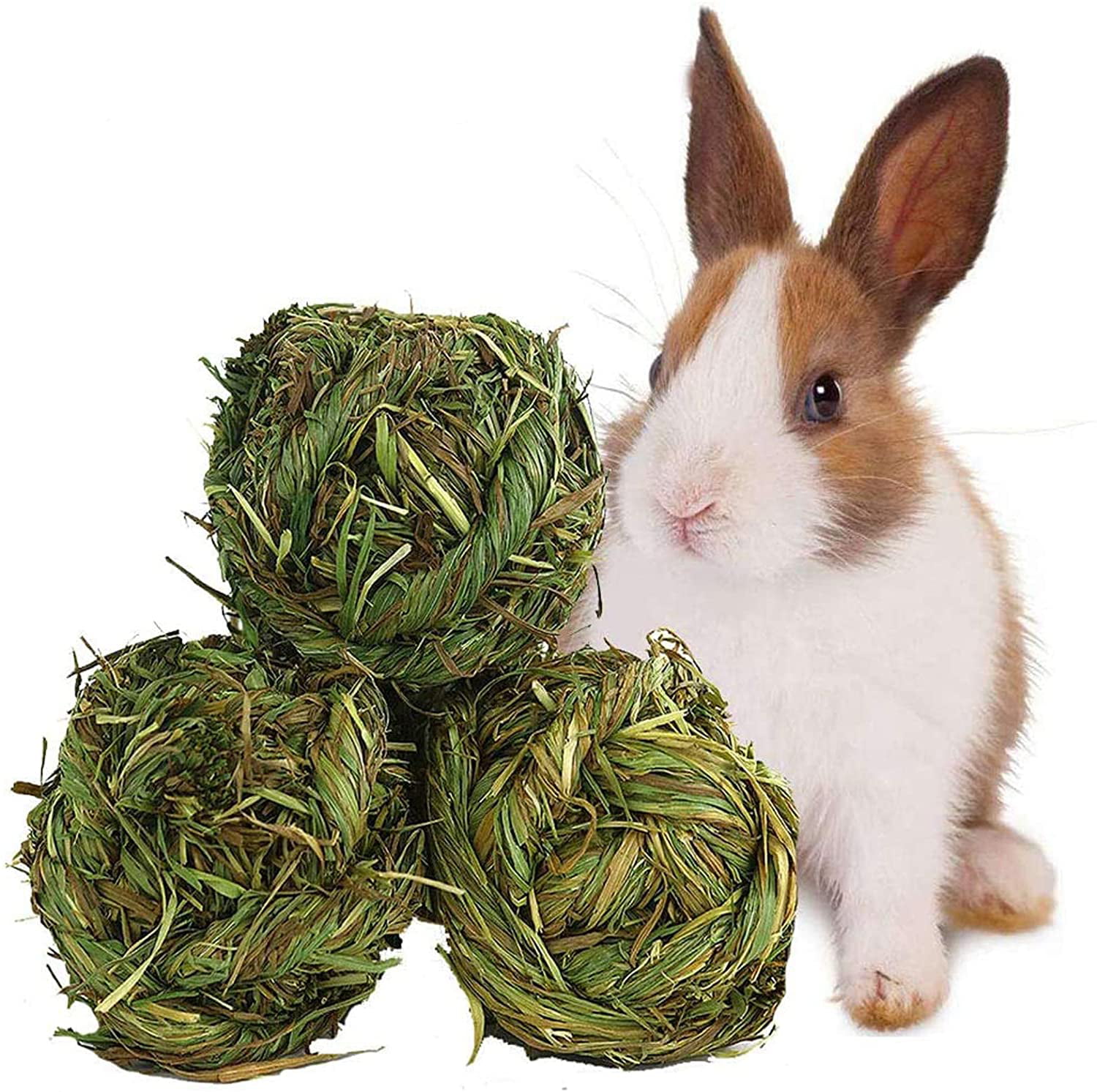 Skylety 15 Pieces Small Animal Chew Ball Toy Rolling Activity Play Balls Bunny Treat Ball Grass Ball Pet Cage Accessories for Rabbits Guinea Pigs Chinchilla Teeth Grinding Gnawing Biting 