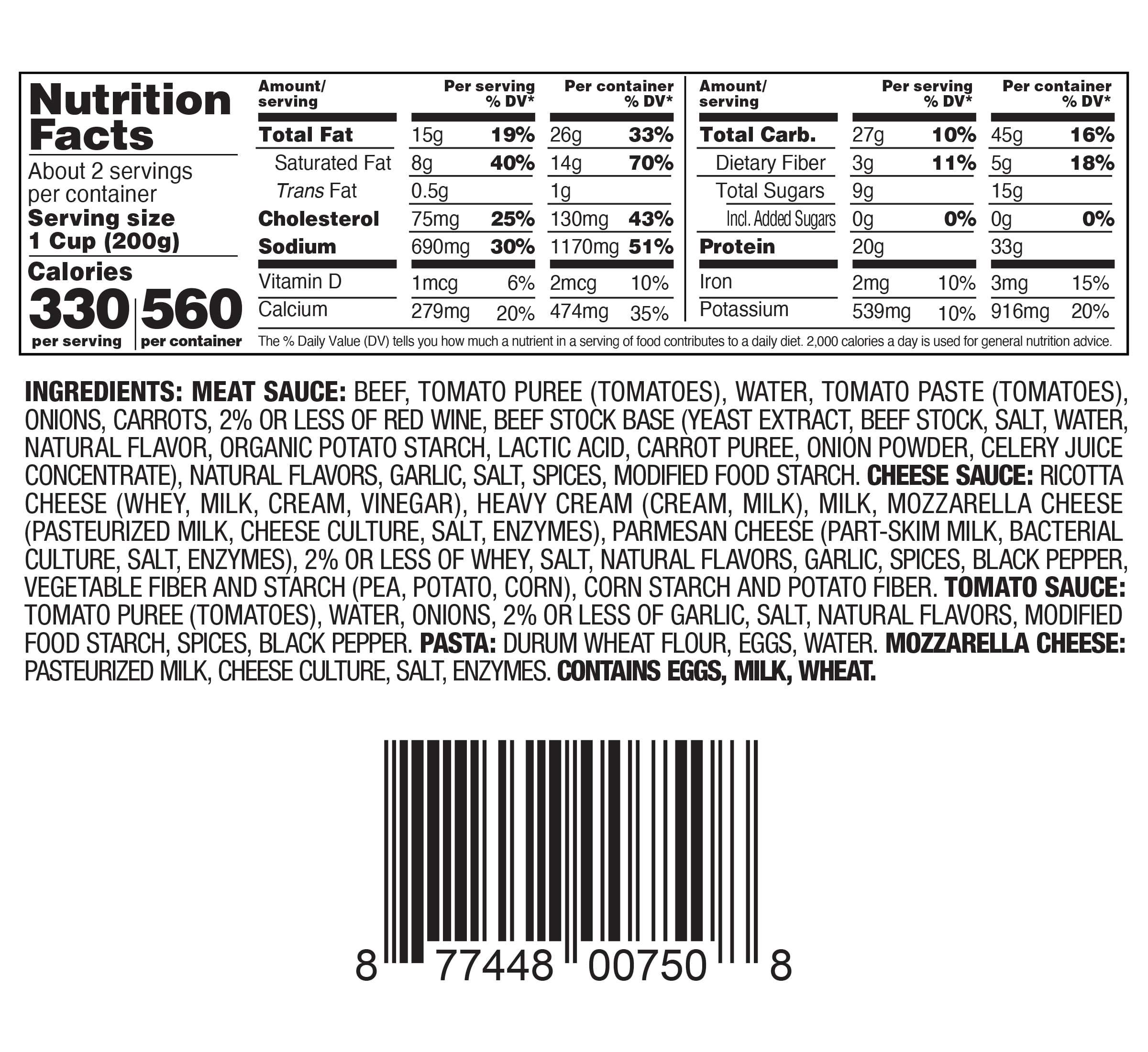 Giovanni Rana Lasagna Meat Premium Prepared Entre Tray (Single Serving, 12oz), Regular Refrigerated