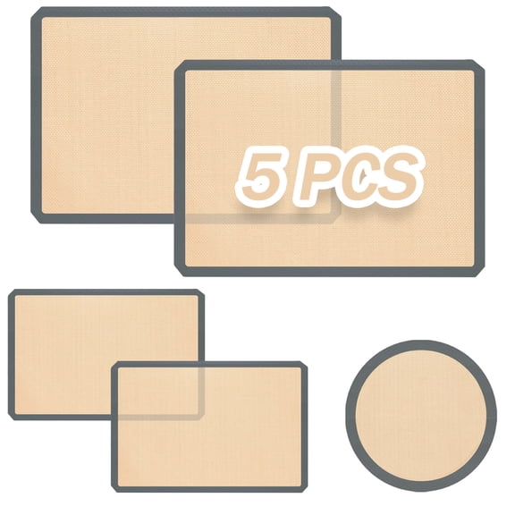 5pcs Non Stick Silicone Baking Mats, Reusable Silicone Baking Mat, Heat Resistant Baking Mat for Baking Cookies Pastries