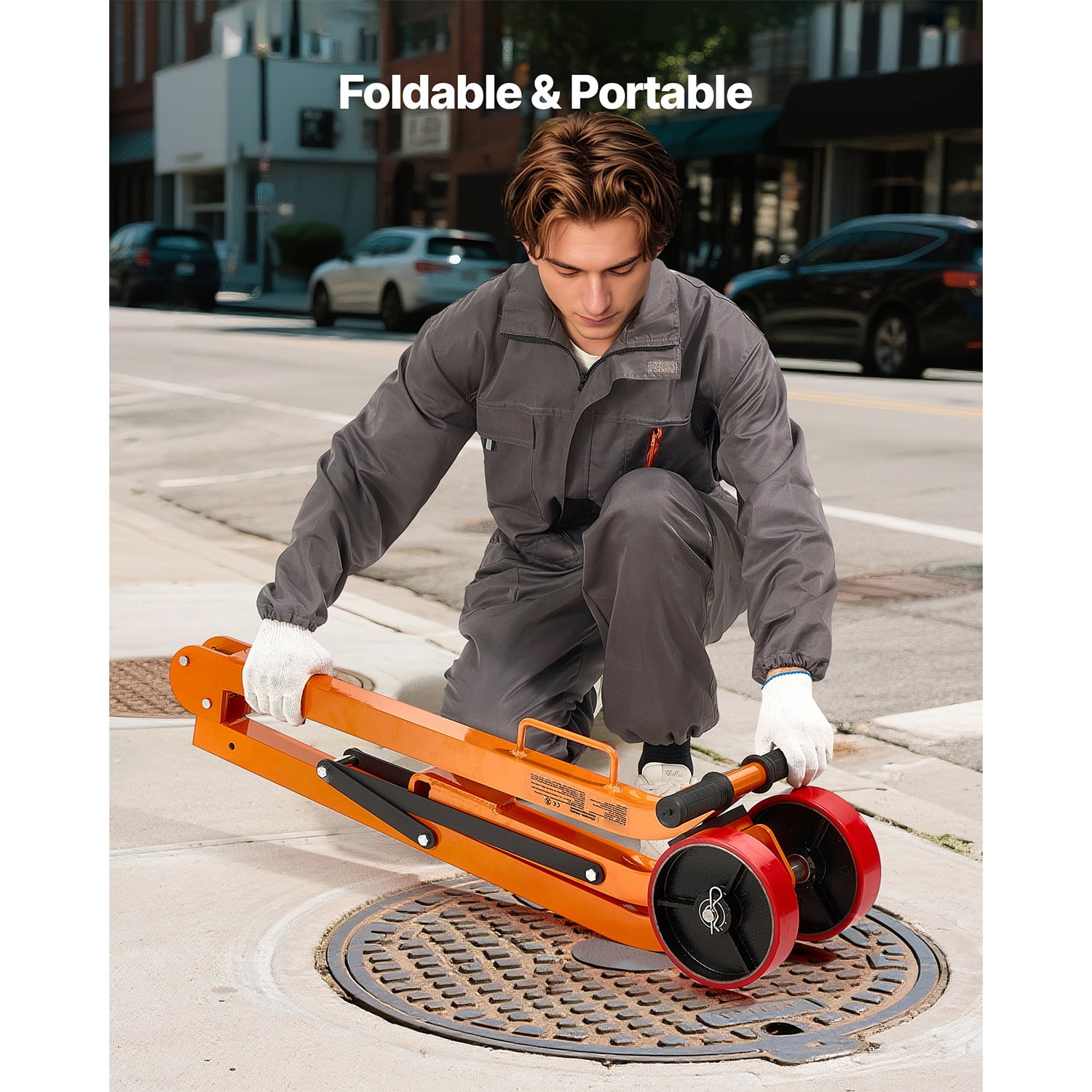 KFFKFF Magnetic Lid Lifter Dolly with 1320 lbs Pulling Capacity, Steel Construction, Durable Magnet Lift, Two Wheels, Adjustable Handle, N42 Neodymium, Foldable Design for Easy Transport
