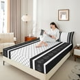 thumbnail image 4 of jejeloiu Vintage Damask Flowers Queen Sheet Sets,Abstract Geometric Thombus Flat Sheet,Black White Striped Queen Fitted Sheet For Kids,Breathable Home Decor,4 Pieces, 4 of 7