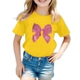 thumbnail image 1 of NINGMENG Hauts et T-Shirts pour Filles, Imprimé Lettre, Col Rond, Manches Courtes, Décontracté, Jaune, 10-11 Ans, 1 of 4