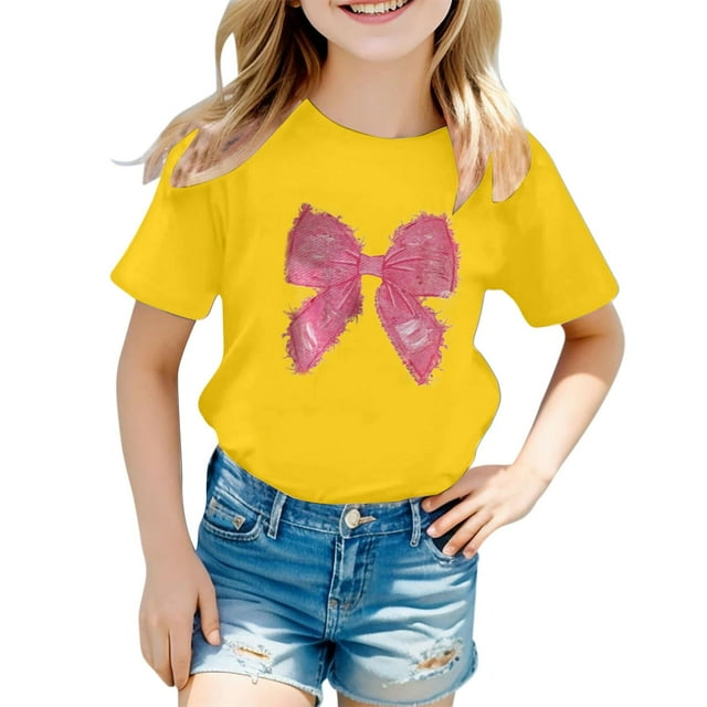 T-shirts pour Filles Imprimé Tendance Manches Courtes Hauts Tenue d'Été pour Filles 8-9 Ans Mode Filles
