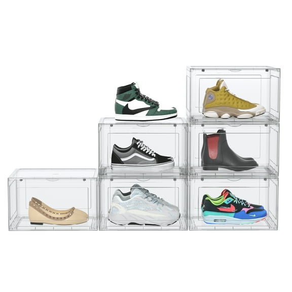 Afromy Shoe Storage Boxes Organizers Clear Plastic Stackable 6 Pack, Sneaker Containers for Entryway, Closet, Under Bed
