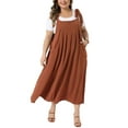 thumbnail image 2 of Agnes Orinda Women's Plus Size St. Patrick's Day Pinafore Dress Tie Shoulder Strap Pleated Jumper Dress Casual Overall Dress with Pockets 2X Khaki, 2 of 6