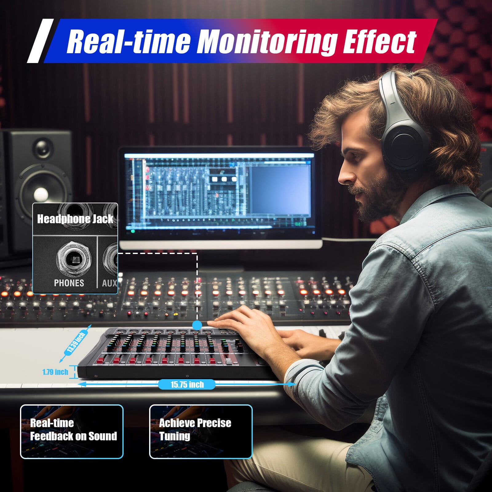 Bluetooth Studio Audio Mixer Live Sound Mixing Console Desk System Interface with USB Drive for PC Recording Input AC 110V 50Hz 18W for Professional and Beginners Recording Function (8 Channel)