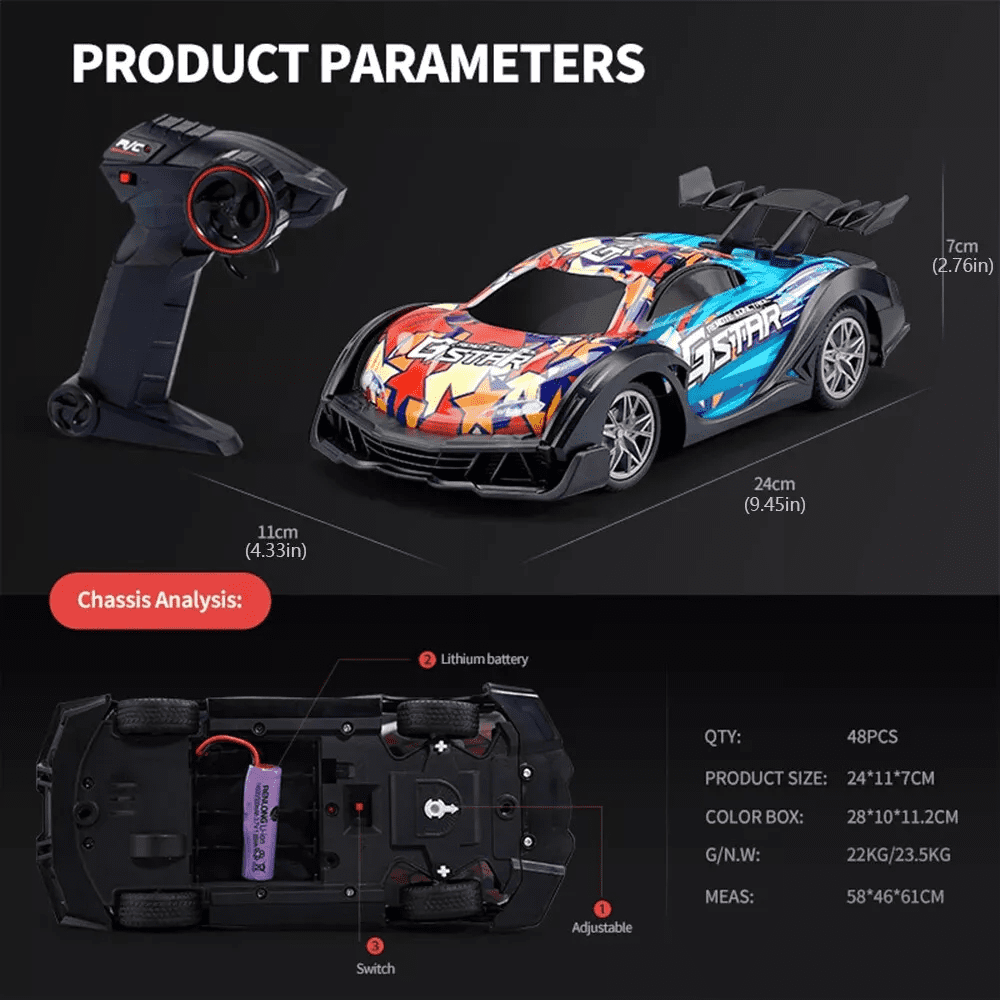 RC Drift Car 1:24 Remote Control Car 4WD Drift RC Cars 2.4Ghz High Speed RC Vehicle with LED Lights Racing Toy Cars