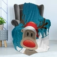 thumbnail image 4 of Christmas Soft Flannel Fleece Throw Blanket, Rudolph the Reindeer with Santa Hat Holiday Kids Themed Fun Cartoon, Cozy Plush for Indoor and Outdoor Use, 70" x 90", Red Brown Navy, by Ambesonne, 4 of 5