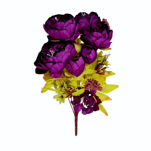 Ramo de flores de peonía artificial Oficina en el hogar Decoración floral falsa Ramo de flores de seda para banquete de boda, Morado oscuro Eigraketly HA7181-09B