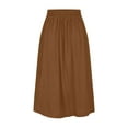 thumbnail image 6 of pstuiky Skirts for Women, Women High Waist Solid Color Elastic Waistedsummer Skirt Fold Midi Length Button a Line Skirt for Casual Office Wear Flowy Skirt Up to 60% off Bronze M, 6 of 7