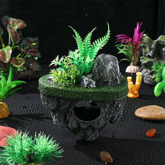UPOUART 2-Pack Floating Aquarium Rock Decor Resin Cave Hideaway Realistic Fish Tank Ornament