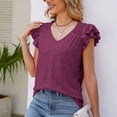 thumbnail image 5 of Baywell Women's Solid Color V-Neck Pleated Short Sleeve Casual Loose T-Shirt S-XXL, 5 of 7