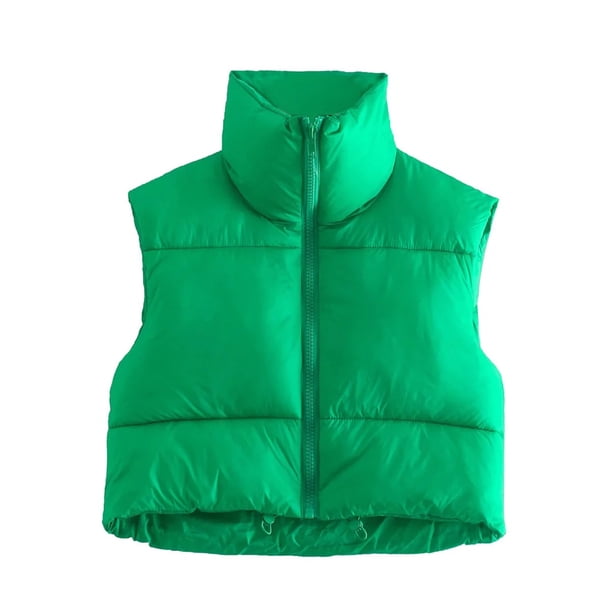 Txlixc Chaleco de mujer, chaqueta de algodón vintage de cuello corto, cremallera de cuello vertical Txlixc moda
