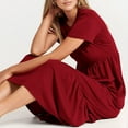 thumbnail image 4 of XVJRHAK Women's Summer Casual Short Sleeve Crewneck Swing Dress Casual Flowy Tiered Maxi Beach Dress With Pockets (Wine Red,XXL), 4 of 7
