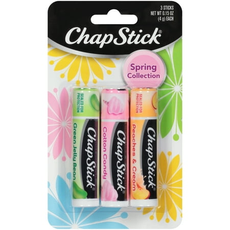 ChapStick Spring Collection (Green Jelly Bean, Cotton Candy, Peaches & Cream Flavors, 0.15 Ounce ) Ea. Lip Balm Tube, Skin Protectant, Lip Care, (Packs of 3 Sticks)