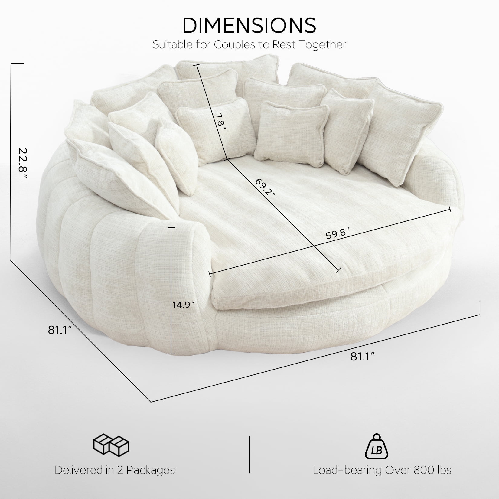 81'' Large Bean Bag Chair for Adults, Memory Foam Oversized Beanbag Chairs Couch with 14 Pillow, Comfy Giant Bean Bag Sofa Couch Bed, Chaise Lounge Chair Indoor Lazy Sofa for Living Room (Beige)