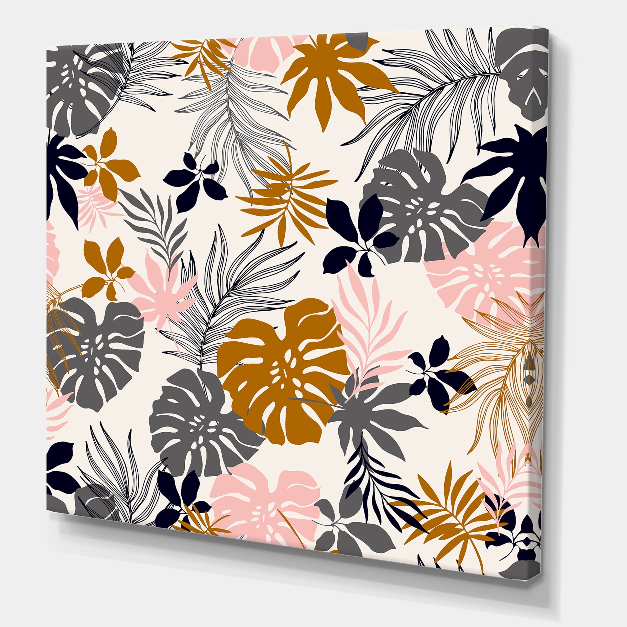 Tropical Nature palm Monstera Leaves In Silhouette On White 16 in x 16 in Painting Canvas Art Print, by Designart