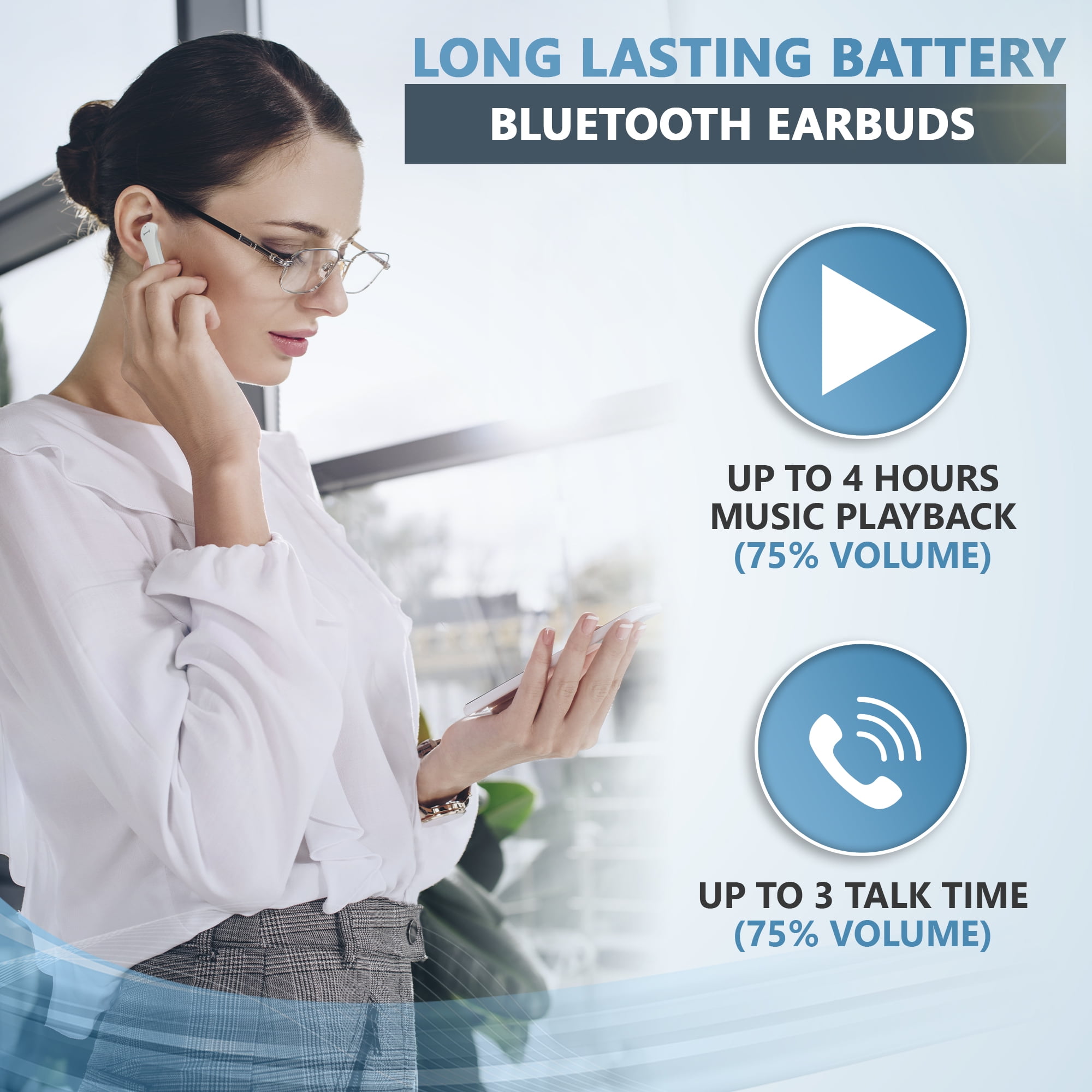 Sereonic ​Bluetooth Earbuds - Wireless Earphones ​with ​Microphone ​and​ Charger Sport Case - ​Make​ Cell Phone Calls ​and Listen to​ Music - For iPhone and Android