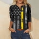 thumbnail image 3 of Camiseta Casual Suelta Del Botón Impreso Del Día de la Independencia de la Mujer de Manga Superior de 3/4 para el Hogar Y el Uso Diario, 3 of 4