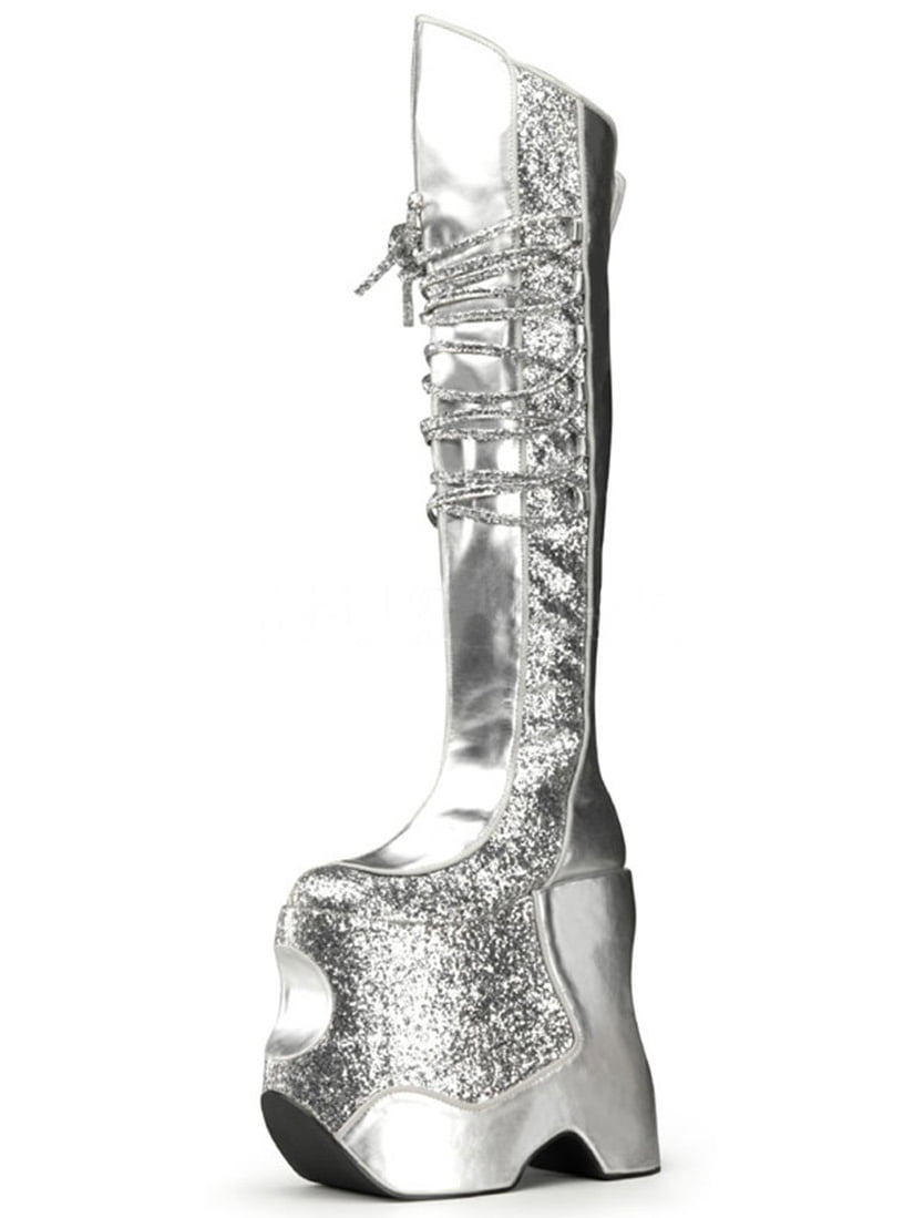 platform silver boots