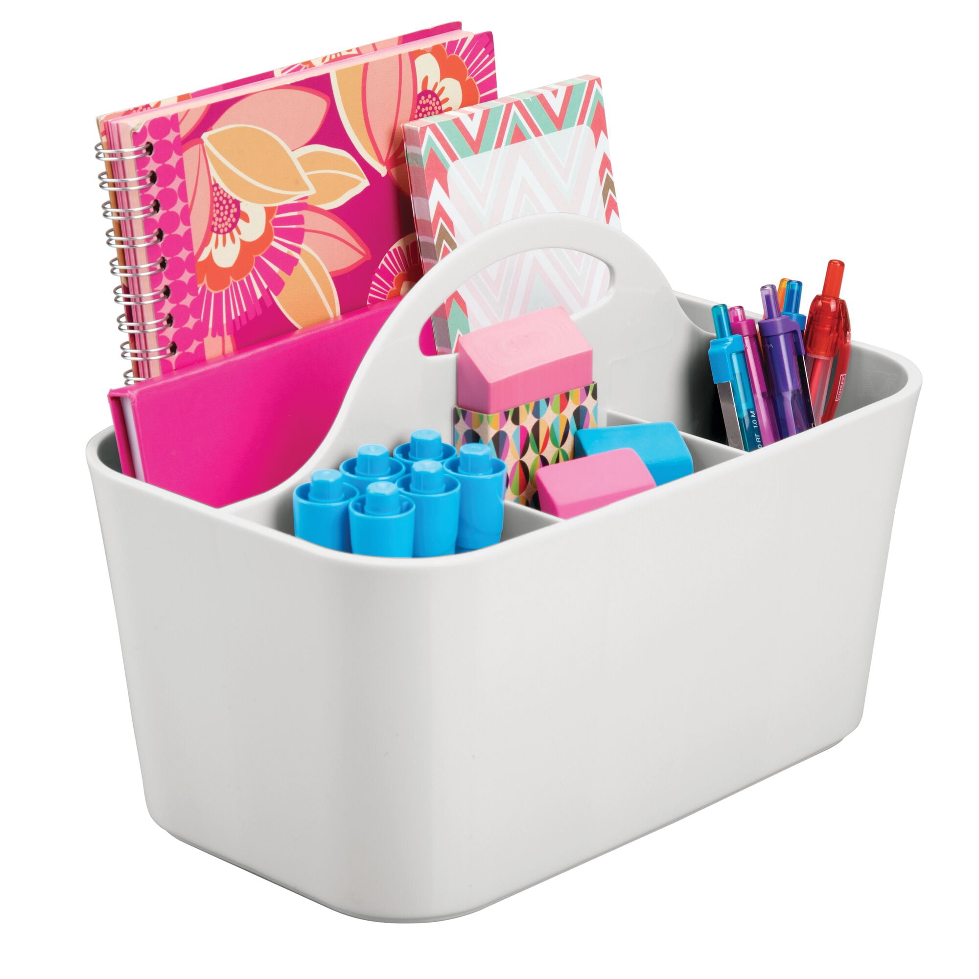 mDesign Small Plastic Caddy Tote for Desktop Office Supplies, 2 Pack, Light Gray
